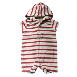 Baby Boy Janie & Jack White Red Striped Cotton Hooded Romper Size 3-6 Months